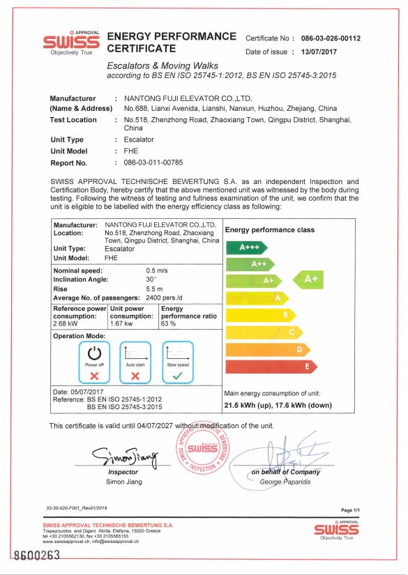 Certificado de Eficiencia Energética (Escalera Mecánica)